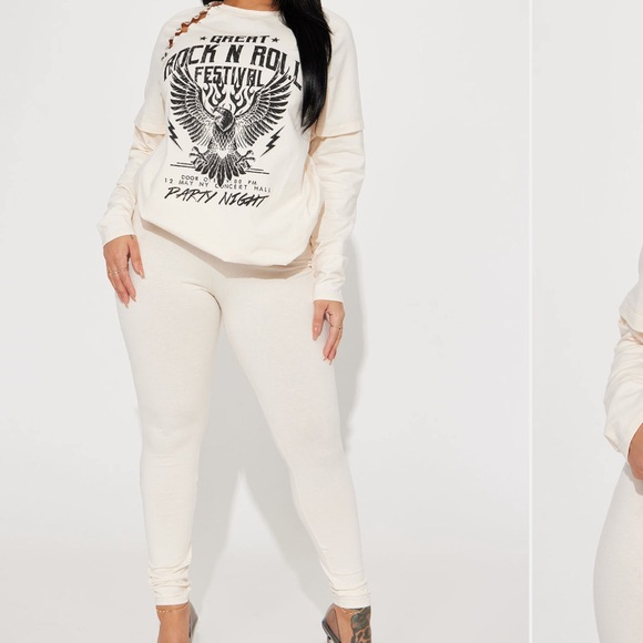 Fashion Nova Pants - Fashion Nova Cream Graphic 2-Piece Leggings Set Size L NWT